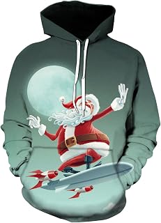 LIUZIXI Unisex Jumper Pullover - Skateboarding Santa Printed Ugly Xmas Pullover Novelty Christmas Sweatshirt - Casual Long Sleeve Hooded Pocket Jumper Mens Womens Plus Size