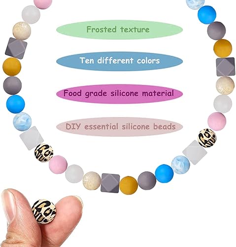 Miniatura 4 de Cuentas de silicona de 0.591 in, 100 cuentas redondas de silicona a granel para hacer llaverosjoyas, surtidos de cuentas y kit de cuentas