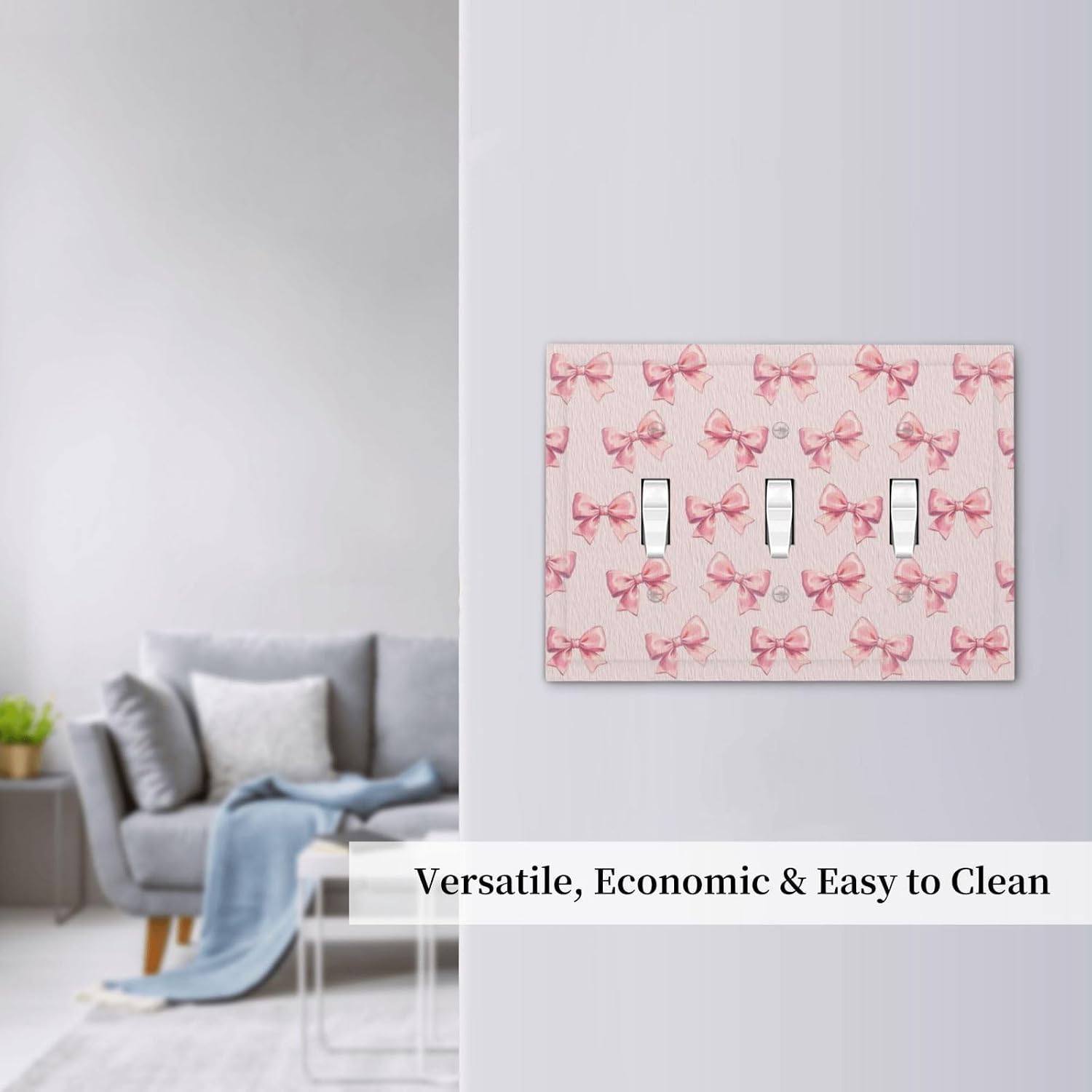 Decorative Light Switch Cover Plate Pink Bow 3 Gang Wall Plates for Electrical Outlets Triple Toggle Switch Plate Covers Outlet Covers Faceplate for Girl‘s Room Bedroom Home Decor