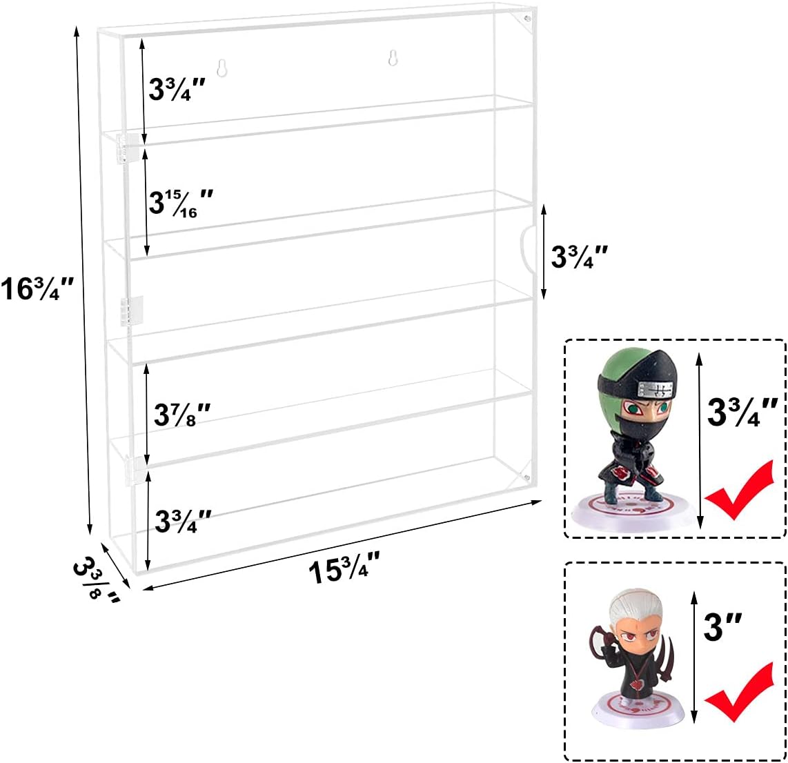 NIUBEE Acrylic Display Case,Clear Showcase Storage Organizer for Mini Funko Pop/Figure,Wall Mounted Display Cabinet Dustproof for Figure Any Toys Rock Stone