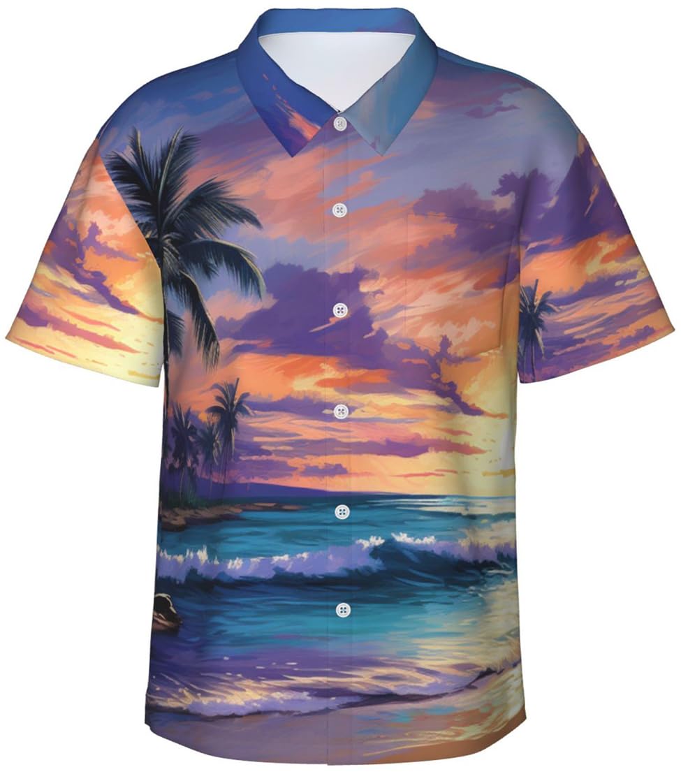 PADOLA Camisa Verano Hawaiana para Hombre Manga Corta Casual Estampada de Playa Cocoteros Camiseta con Botones