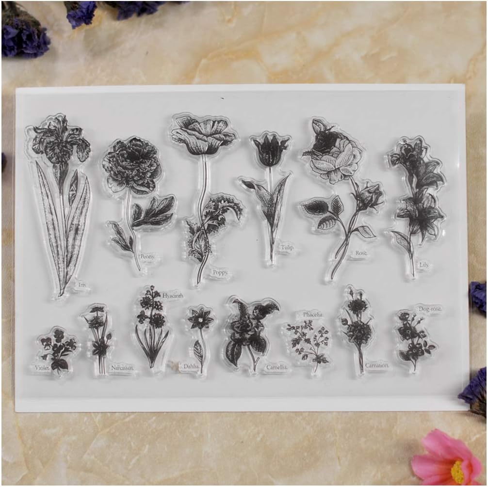 Kwan Crafts Flowers Peony Poppy Tulip Rose Lily Clear Stamps for Card Making Decoration and DIY Scrapbooking