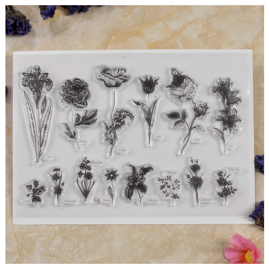 Kwan Crafts Flowers Peony Poppy Tulip Rose Lily Clear Stamps for Card Making Decoration and DIY Scrapbooking