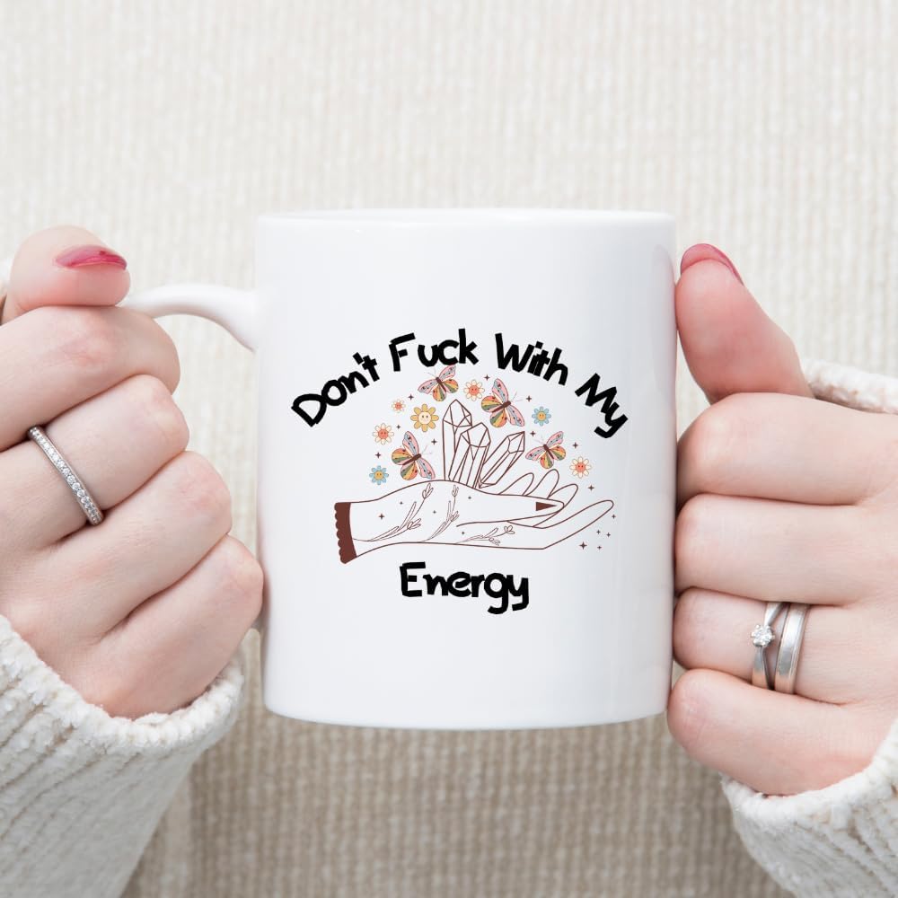 MissDaisy-Don't F*** With My Energy Coffee Tea Mug, Premium Quality Witch, Witchy, Spiritual, Celestial, Moon Pagan Cup (11oz, White) image 3