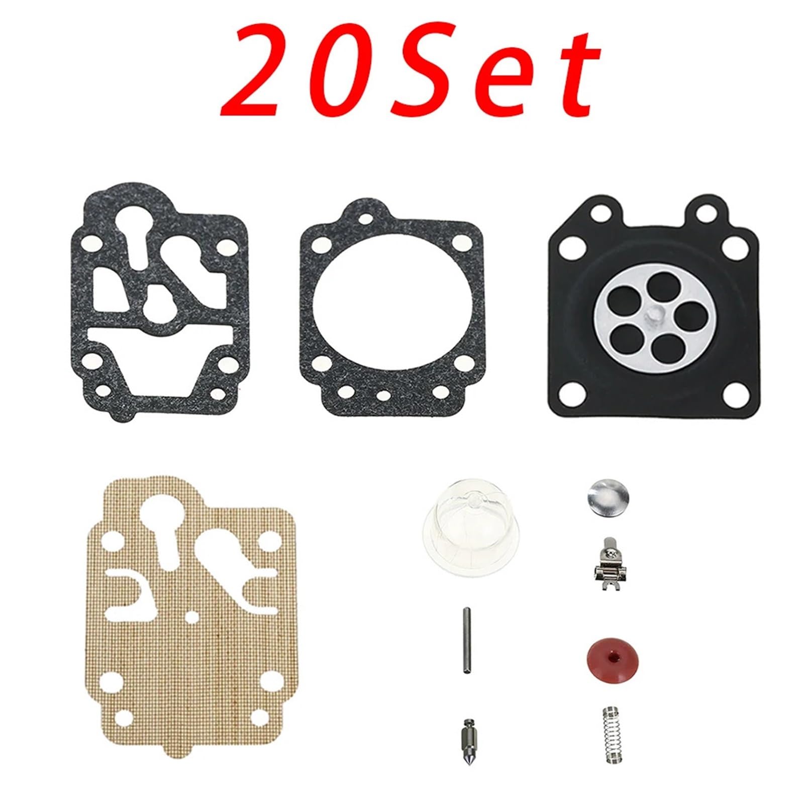 Filtro de gasolina Carburador para motor Kits de reparación de carburador con cebador para desbrozadora CG260, CG330, CG430, CG520, 43 CC y 52 CC.(Pack of 20)