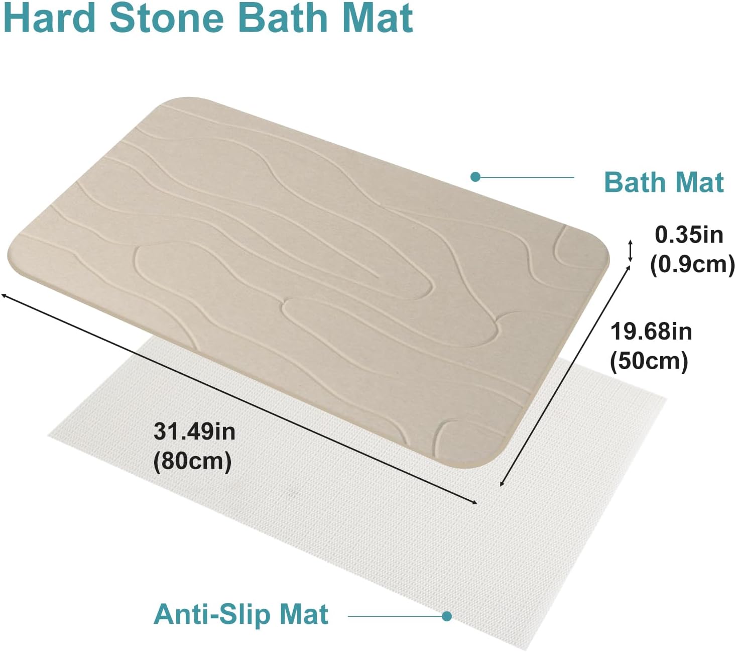 2 Pack Diatomaceous Earth Shower Mat, Stone Bath Mat, Nonslip Super Absorbent Fast-Drying Hard Bath Mat for Bathroom Shower Floor, 32 x 20 inch, Grey and White Pattern