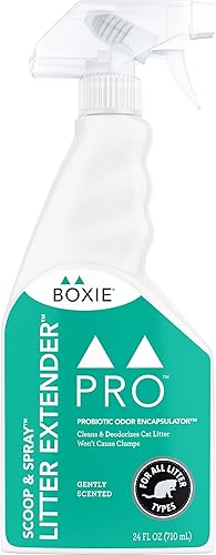 BoxiePro Extensor de arena en aerosol para cucharas - Limpia tu arena - El mejor eliminador de olores y desodorante de caja de arena - Control de