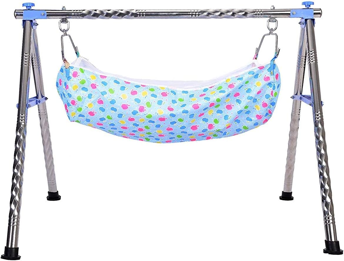 A TO Z HUB Boy's and Girl's Portable Folding ghodiyu with Free Cotton Cloth. (Regular Folding Round Pipe (Blue))