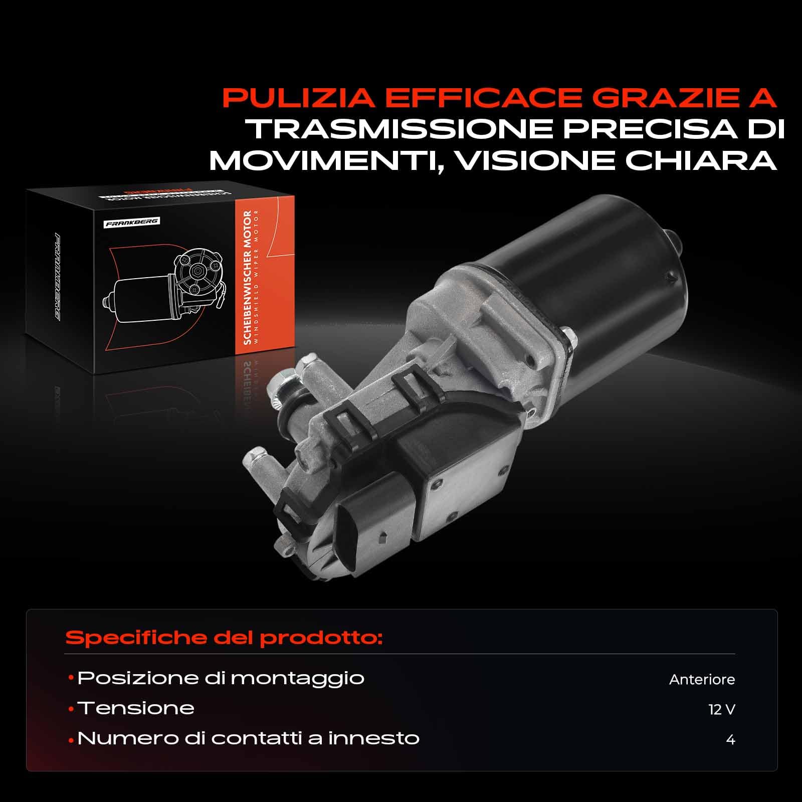 Frankberg Motore Tergicristallo Motore Tergicristallo Parabrezza Compatibile con Qubo 225 Nemo Station Wagon Bipper Tepee Fioino Furgone/MPV 225 Bipper AA Replace# 064300015010,98846221
