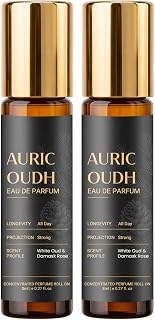 AURIC OUDH Concentrated Attar Perfume Roll On - Premium Long-Lasting Alcohol-Free White Oud & Damask Rose Fragrance Eau De Parfum Oil with Vitamin E - 8ml (Pack of 2)