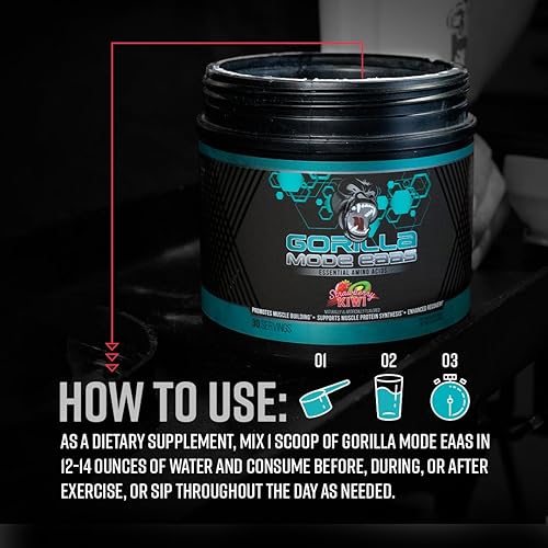 Miniatura 5 de Gorilla Mode EAA - Aminoácidos esenciales para apoyar la construcción muscular, recuperación mejorada y síntesis de proteínasuso antes, durante o