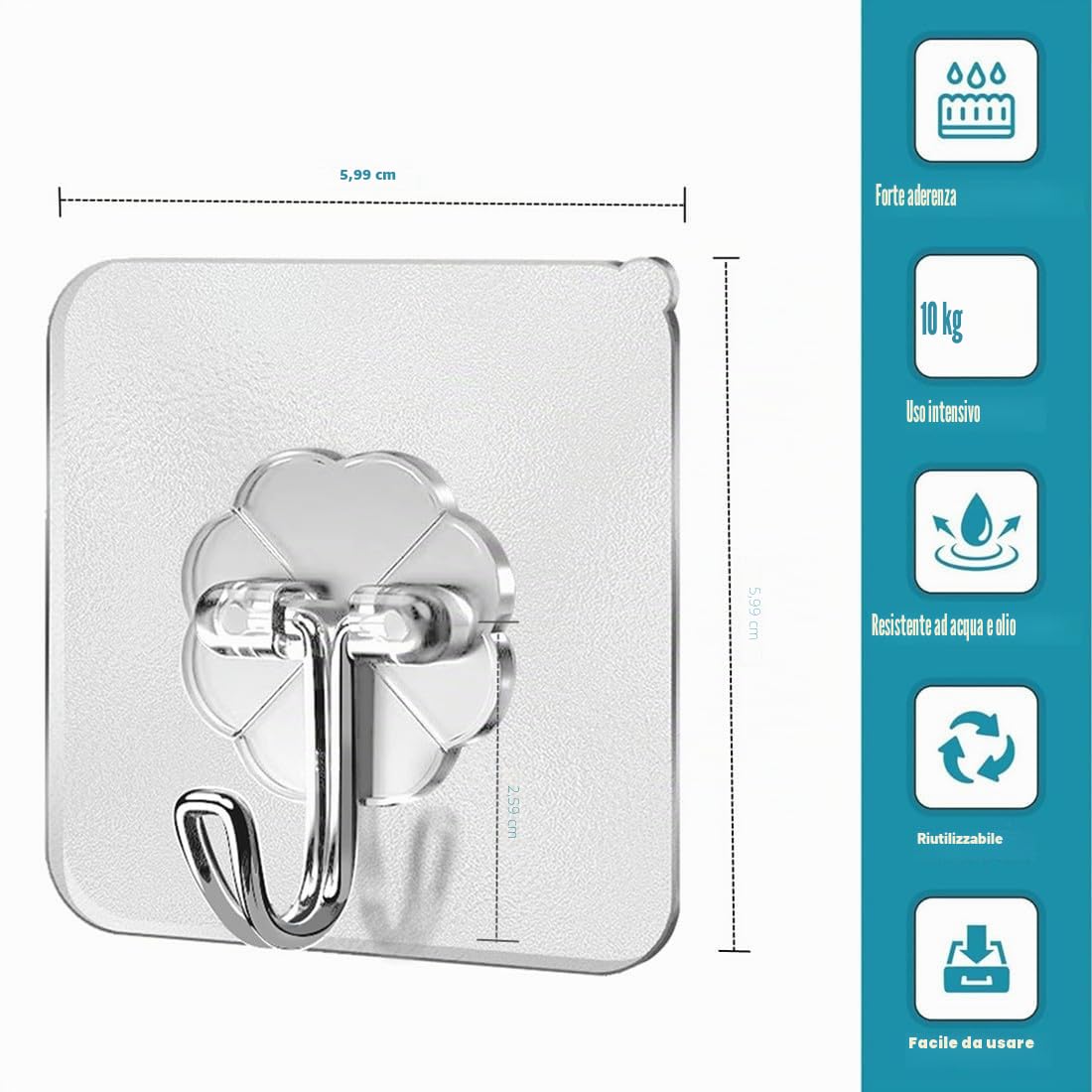 PAIDASHU Ganci autoadesivi, confezione da 25 ganci adesivi da parete resistenti, massimo 10 kg, ganci adesivi senza chiodi, per bagno, cucina, asciugamani e altro ancora