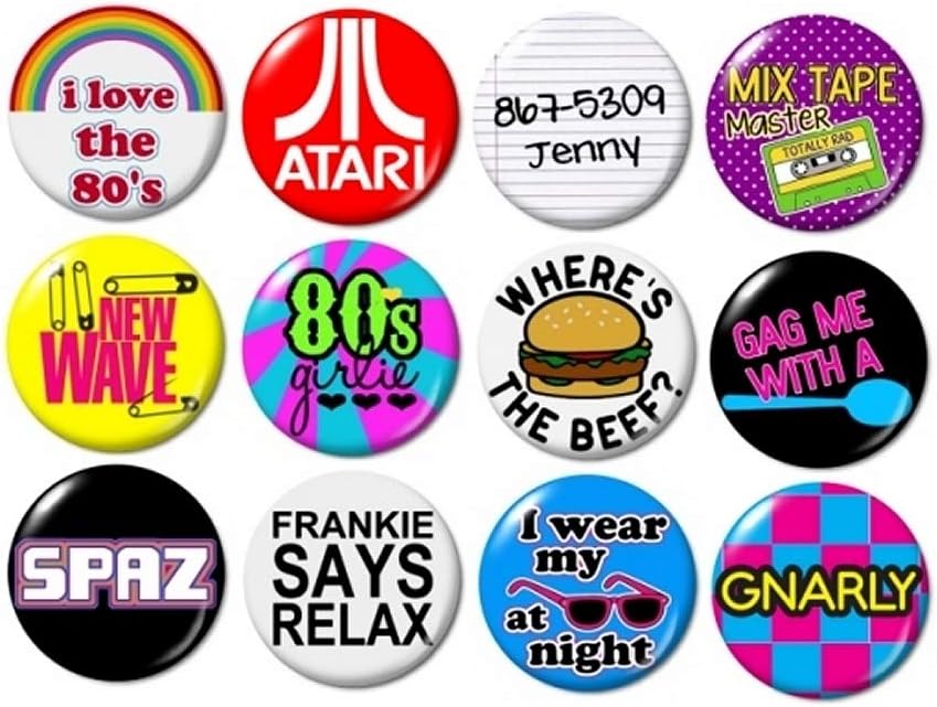 Misc. 80's Buttons Pins (set #1) : Clothing, Shoes & Jewelry
