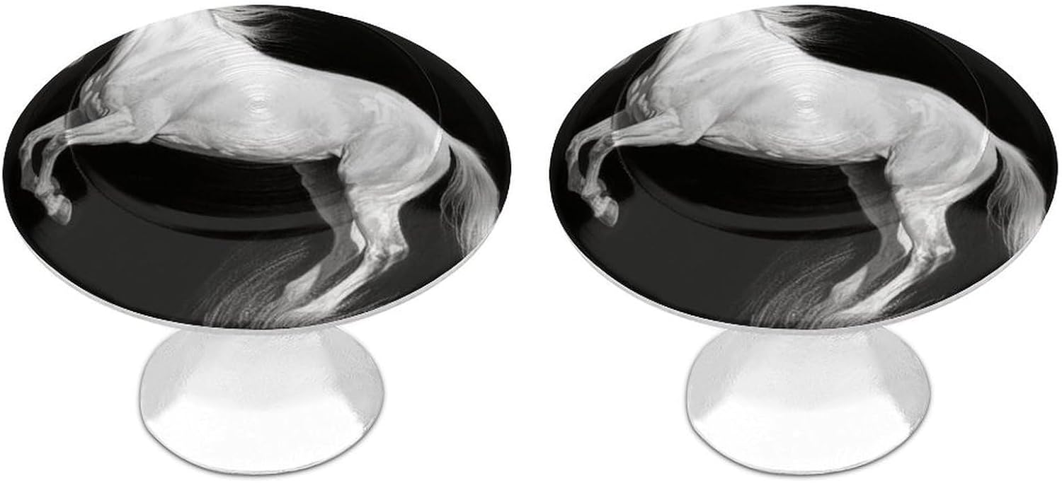 2 Pack Cabinet Knobs,Decorative Drawer Pulls, White Horse Black