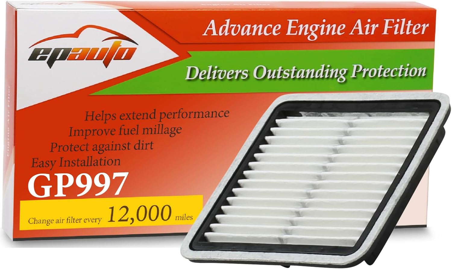 EPAuto GP997 Engine Air Filter for Subaru Impreza (08-16), Legacy/Outback (05-19), Forester (09-18), WRX & More - Replaces CA9997, OEM 16546-AA12A