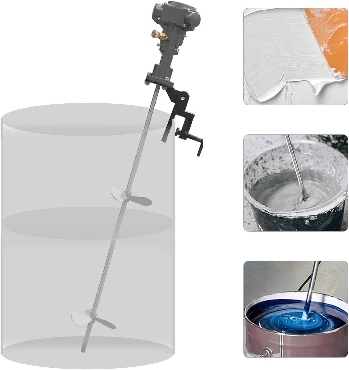 1/2 HP 50 Gallon Stainless Steel Pneumatic Paint Mixer 200L Tank Barrel Clip Bracket Air Agitator Stirring Machine with a Vertical Clamp and 37.5" Shaft Rod
