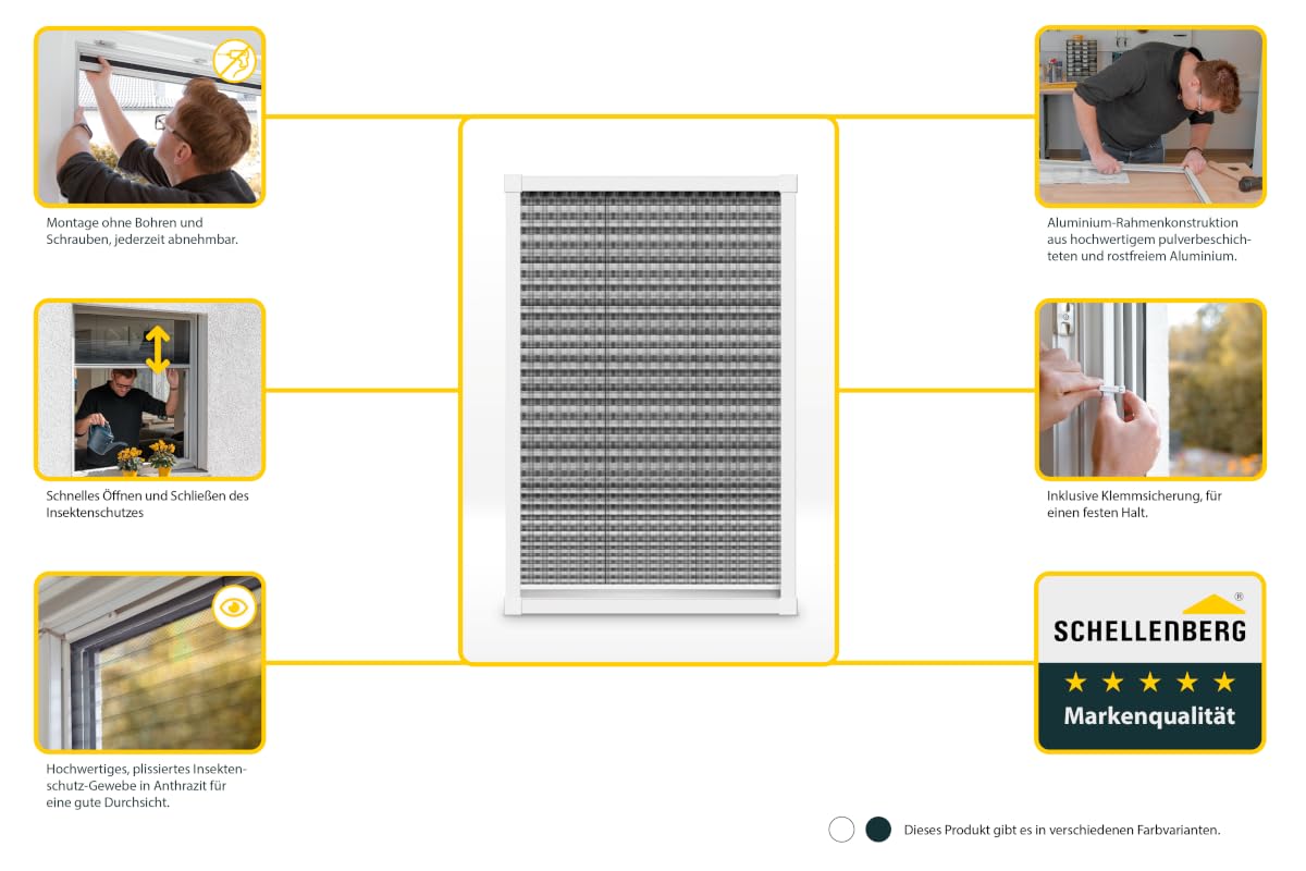 Schellenberg 70992 Insektenschutz-Plissee für Fenster 140 x 150 cm Fliegengitter für Fenster, Weiß