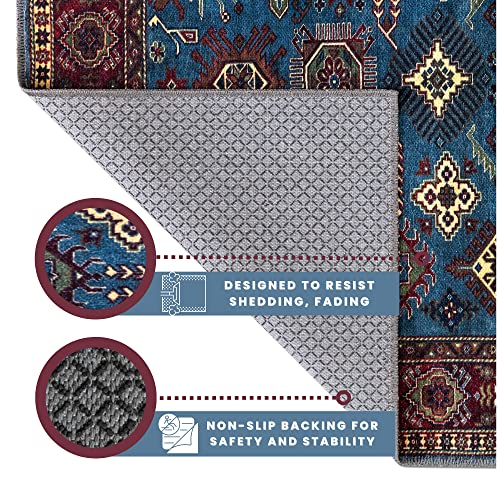 2'X3' Vintage Boho Machine Washable Indoor Area Rug, Non-Slip Carpet Mat For Kitchen, Bathroom, Bedroom, Entryway, Front Entrance & Spring Home Decor - Durable, Easy To Clean Rugs, Blue #TOP4