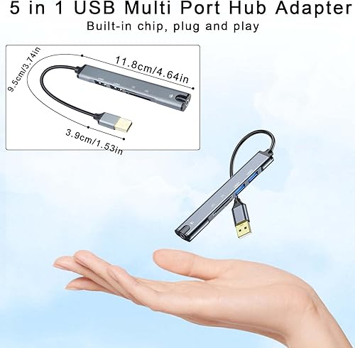 Miniatura 7 de QIANRENON Estación de acoplamiento USB 5 en 1 Hub USB 2.0 a USB 2.0 TRRS 0.138 in Audio TF/SD lector de tarjetas multifunción puerto adaptador