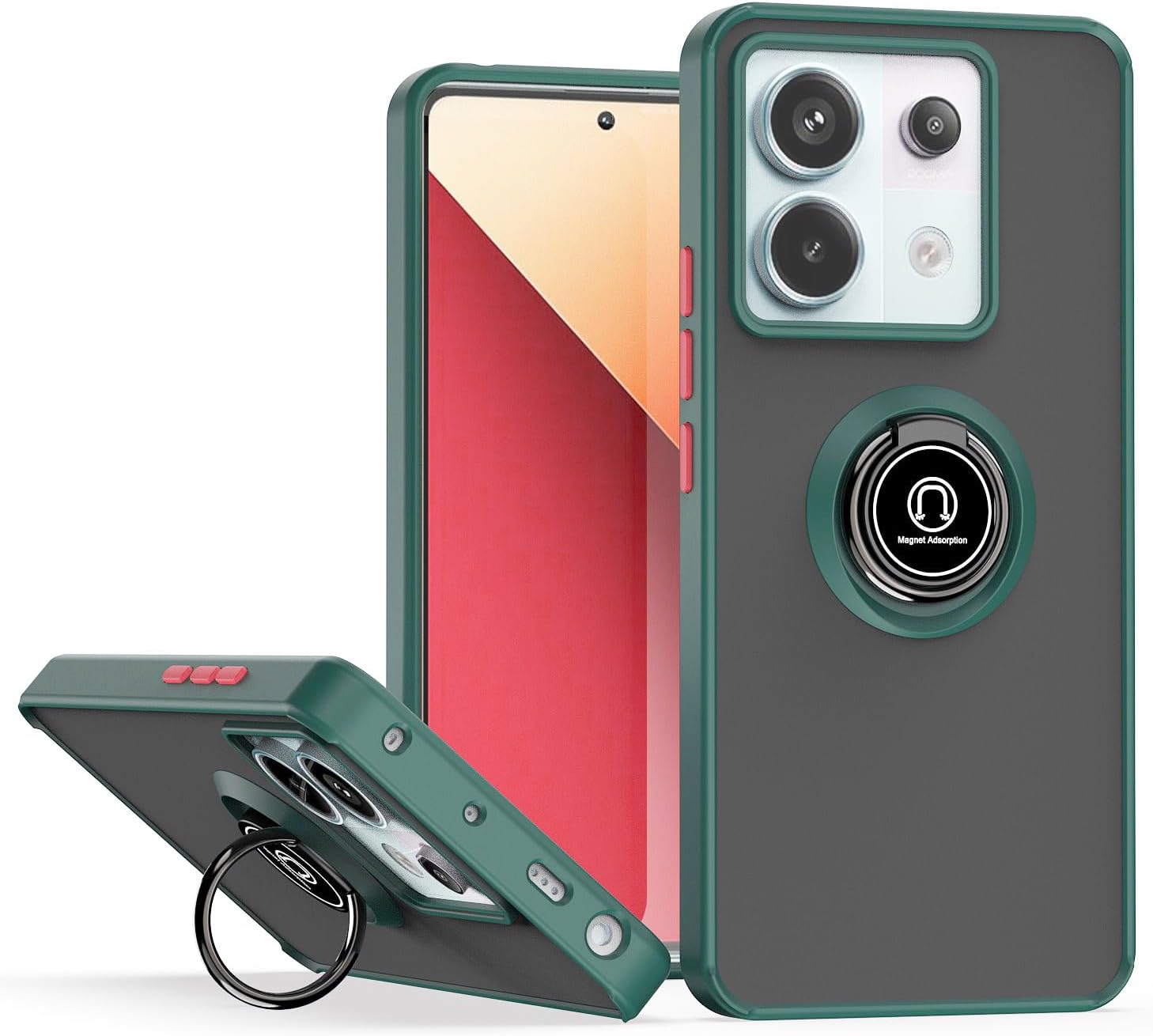 Bumper Mobile Phone Case for Xiaomi Redmi Note 13 5G with Ring Protective Case with 360  Magnetic Ring Shockproof with Stand Robust Cover Case Army Green