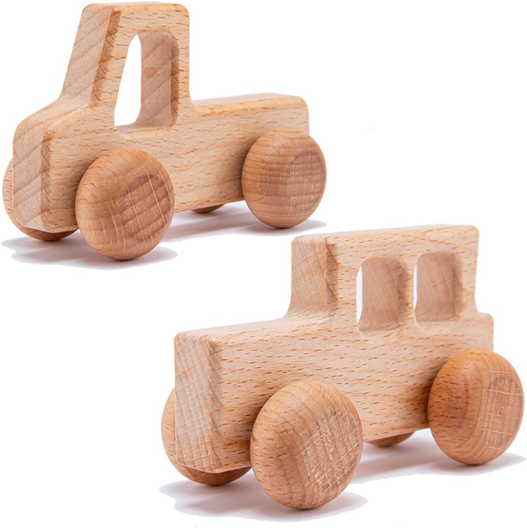 2PC Truck Shape Wooden Rattles Baby Teether Toys Montessori Inspired Teething Push Toys Perfect Shower Gift for Baby