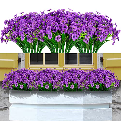 Ximiloor 21 Bundles Artificial Flowers Outdoor Uv Resistant Silk Flowers No Fade Fake Outside Flowers Plastic Greenery Faux Shrubs Garden Porch Window Box Home Decoration(Purple) #TOP17