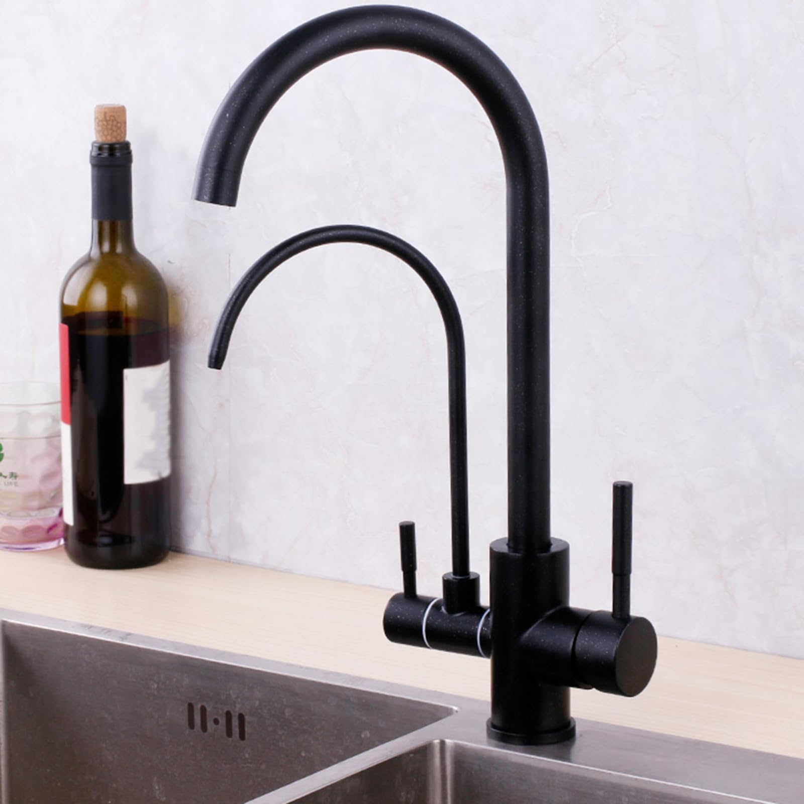 Robinet 3 voies cuisine en acier inoxydable brossé durable et pur