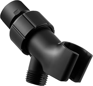 OFFO Shower Head Holder with Solid Metal Ball for Handheld Shower Head, Adjustable Shower Arm Mount for Connecting Shower Arm and Shower Hose, 1/2 in IPS Female Inlet and Male Outlet, Matte Black