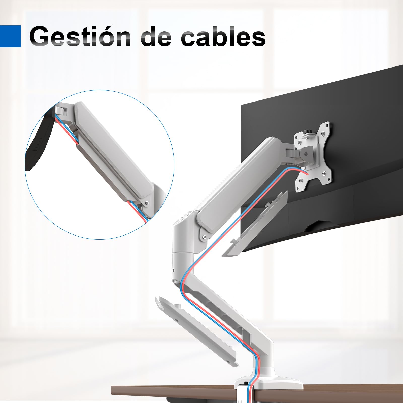 GRIFEMA GB2003W-1 Soporte de Monitor con Resorte de Gas para Pantalla de Computadora de 13-32 Pulgadas, Altura Ajustable, VESA 75x75/100x100, Peso 2-9 kg, Blanco
