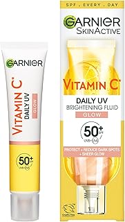 Garnier Vitamin C Tägliches Sonnenfluid, LSF 50+, Schützt und korriegiert Schäden durch die Sonne, Gleicht den Hautton aus, Für Gesicht & Hals, Vegan, Für alle Hauttypen, Daily UV Glow, 40 ml