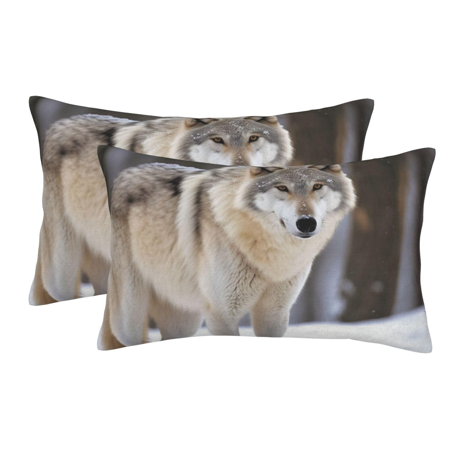 2 Pack Pillow Cases with Hidden Zipper, Soft Breathable Pillow Covers for Hair and Skin, Wolf in The Snow Pillowcases 20"x30" Bed Pillow Protectors Cover for Sleeping Gifts