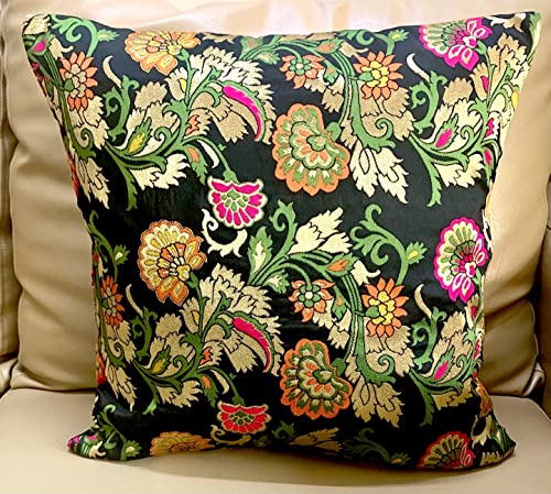 Pilovilo Brocade Silk Cushion Covers Set of 2 in Multicoloured Floral Design Festive Size with Silk Back (Regular) 3 Pilovilo Brocade Silk Cushion Covers Set of 2 in Multicoloured Floral Design Festive Size with Silk Back (Regular) - Image 3