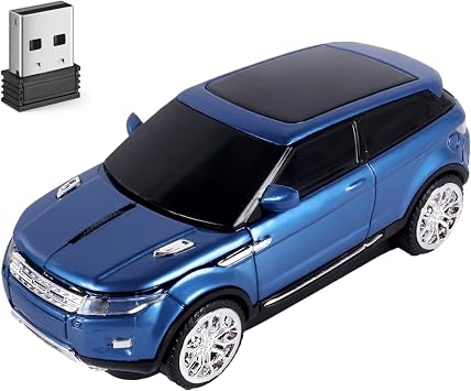 Wireless Car Mouse Blue with LED Headlight Sports Car Shape 2.4GHz Optical USB Computer Mouse, 1600 DPI, 3 Buttons, Portable Small Mouse for Laptop PC Chromebook, Gift for Kids Teens Students