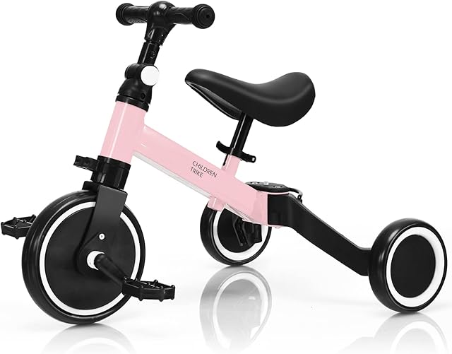 COSTWAY Toddler Tricycle for 1-4 Years Old Boys Girls, Convertible Baby Balance Bike Kids Trike with Detachable Pedal, Adjustable Seat and Handlebar (Pink)