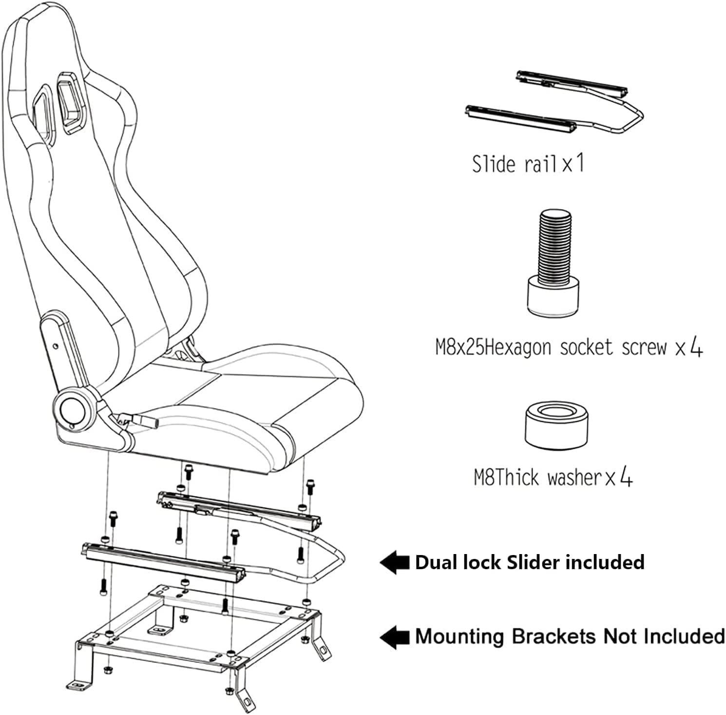 Racing Seats 2 PCS Reclinable Bucket Seats with 2 Sliders Adjustable PU Leather Seats Universal Sport Seats for Cars (Black×Red, 37.0""×19.9""×21.7""), WTRSBR37