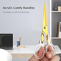 Vista 6 de Tijeras doradas, hoja de acero inoxidable con mango acrílico, tijeras multiuso para oficina, escuela, hogar, tijeras de tela, tijeras, 6.3 pulgadas