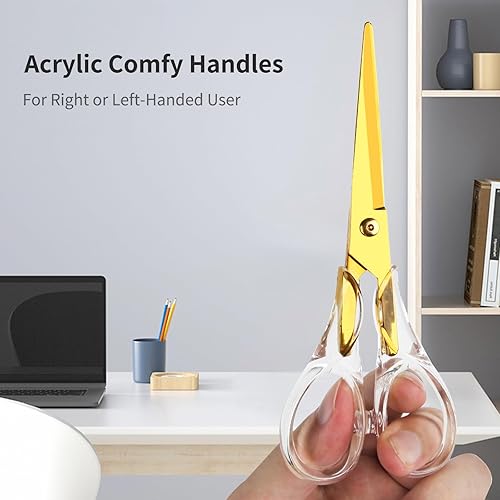 Miniatura 6 de Tijeras doradas, hoja de acero inoxidable con mango acrílico, tijeras multiuso para oficina, escuela, hogar, tijeras de tela, tijeras, 6.3 pulgadas,