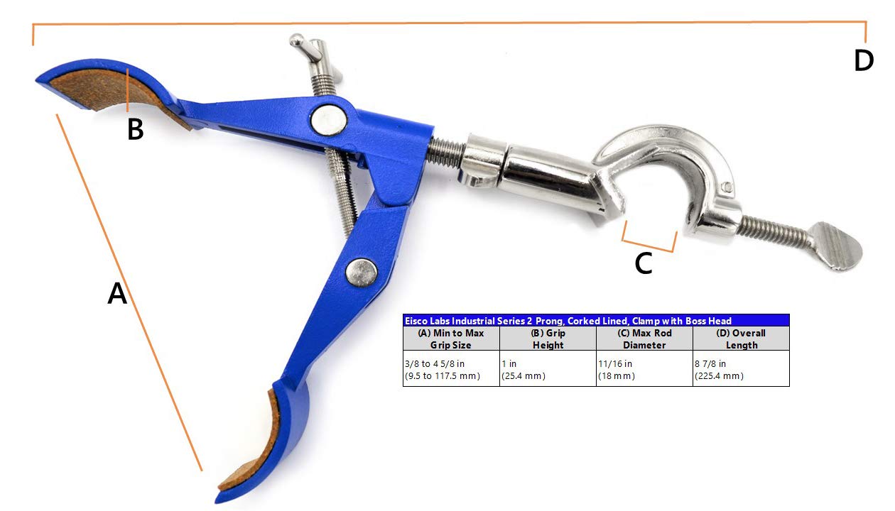 EISCO laboratorio grade metalliche set - stand di supporto (8" x 5"), 12 mm dia. rod (24" l), cork foderato buretta a pinza con boss testa e storta ring (2,5" dia)