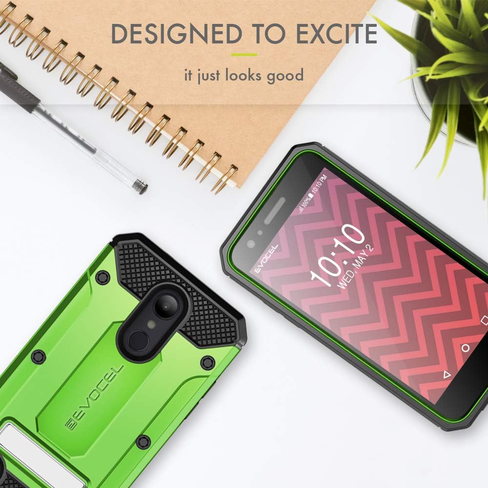 Evocel Explorer Series Pro Phone Case Compatible with LG Aristo, LG Aristo 2, LG Tribute Dynasty, LG K4 2017 with Glass Screen Protector and Belt Clip Holster, Green