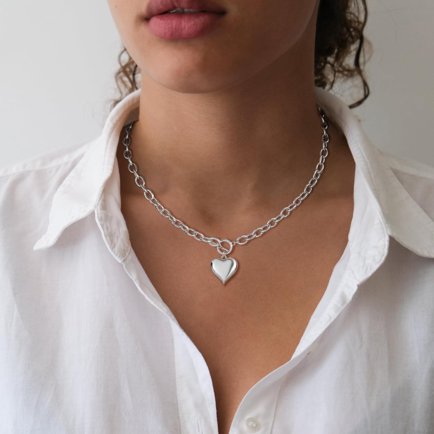 18K Gold Plated Necklace for Women, Heart Pendant Necklace Chunky Paperclip Choker Necklace for Gifts on Birthday Holidays Jewelry for Women - Image 5