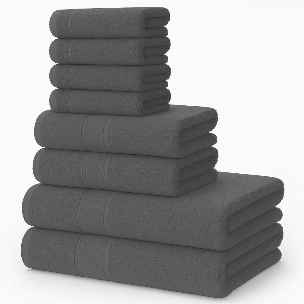 Diamond Tex Luxury 8 Pcs Towels Bale Set 100% Egyptian Cotton Face Cloth, Hand Towel, Jumbo Bath Towel 600-GSM Soft and Absorbent Gym, Golf, Spa, Beach Towels (Grey)