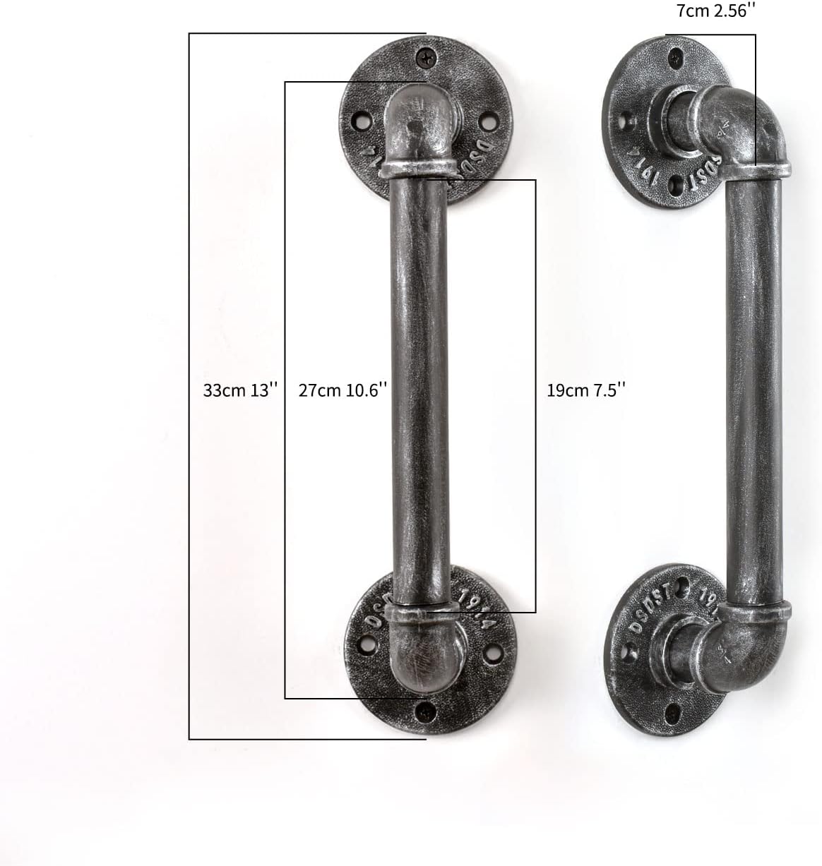 Pipe Barn Door Handle Industrial Rustic Farmhouse Grab Bar Handrail 12 Inch Set of 2(Black Gray)