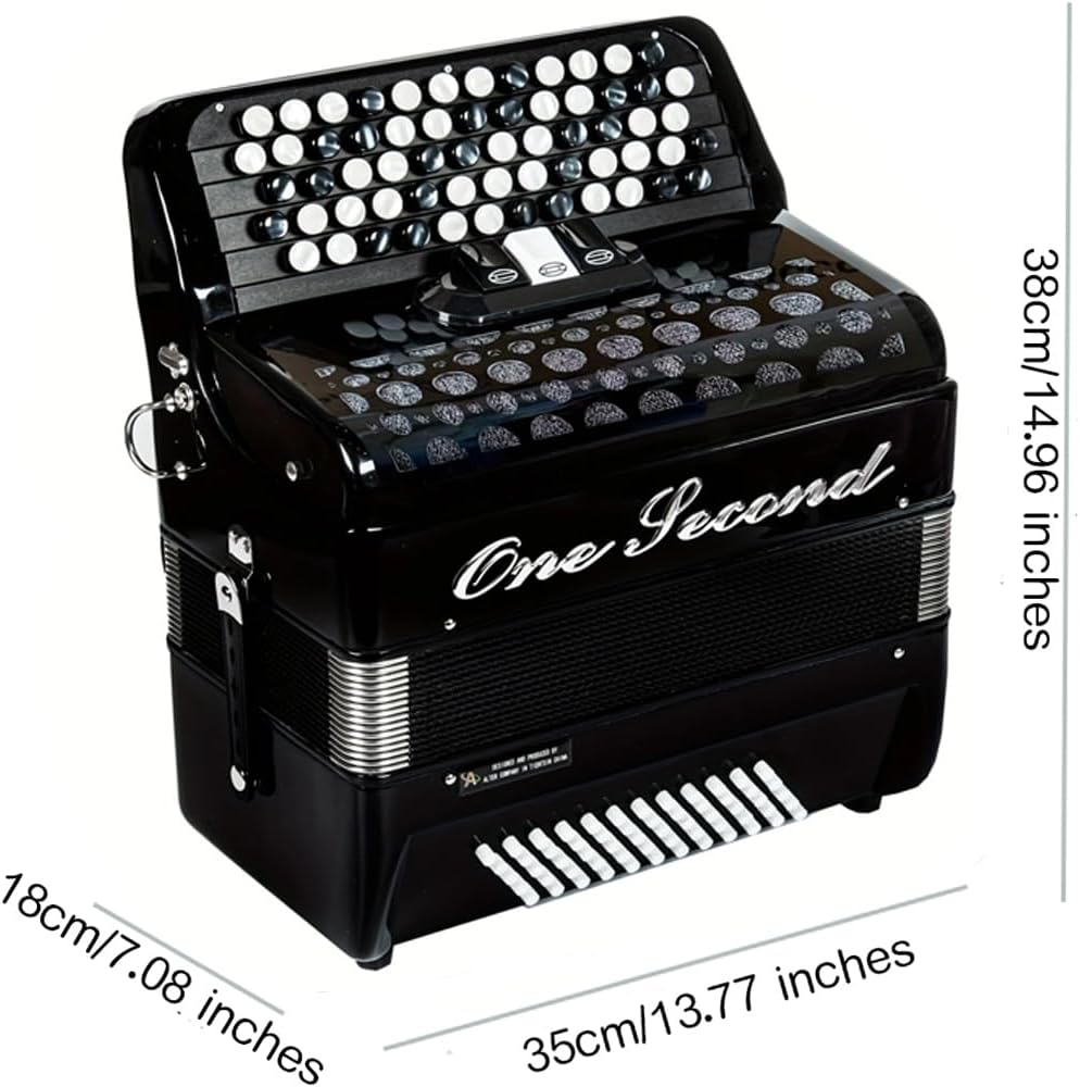 ONESECOND Bayan Accordion B System, 60 Bass 62 Key Professional Accordion Educational Instrument, Suitable for Beginners and Students, Comes with Strap (black)