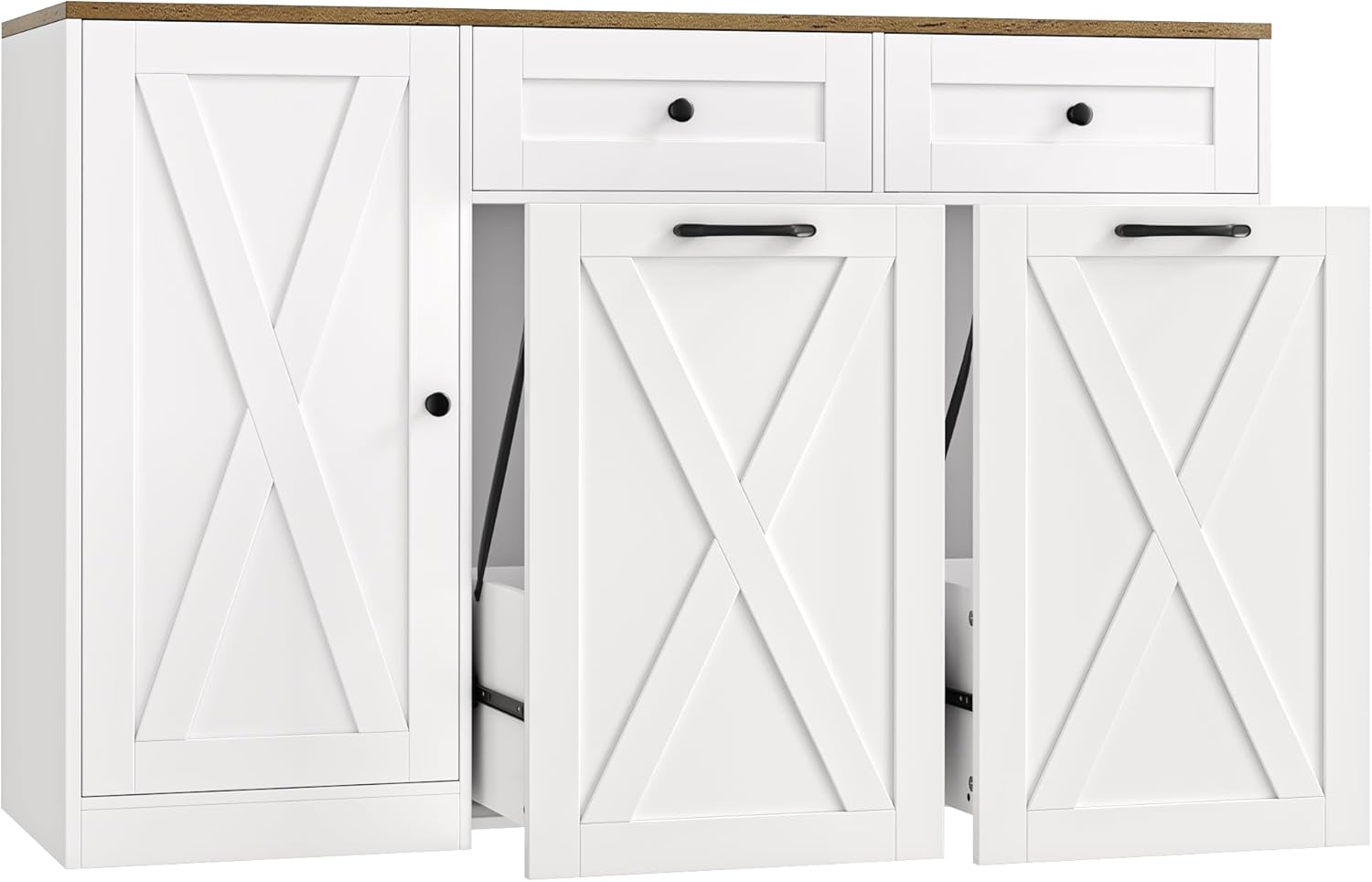 HOSTACK 12.5 Gallon Kitchen Trash Cabinet, 47" Double Trash Can Cabinet, Large Pull Out Can Storage Drawers, Wood Farmhouse Hidden Garbage Storage Buffet for Kitchen, Dining Room, White