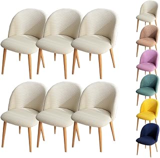Funda para Silla de Comedor con Respaldo Curvo Funda para Silla Redonda A Cuadros Funda Protectora para Taburete Redondo Funda Protectora para Silla de Comedor Color Crema 6 Piezas