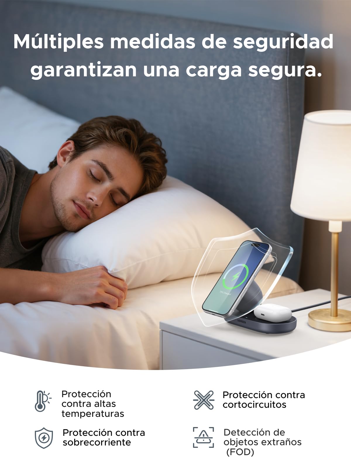UGREEN Zapix Cargador Inalámbrico iPhone Magsafe Certificación Qi2 15W Compatible con iPhone 17 16 15 14 13 12 Pro MAX Air Plus AirPods, 2 en 1 Base de Carga sem Fios Magnética (Negro)