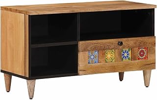 TV-Schränk mit Regal Natur 80 x 33 x 46 cm Massivholz Mango Lowboard Medienkonsole HiFi Rack Sideboard Kommode Schrank Wohnzimmer Stauraum Schublade Ablage