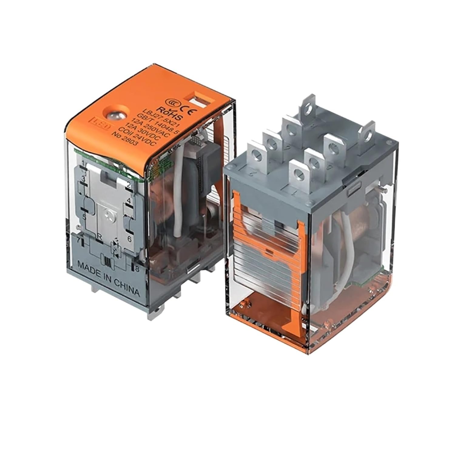 1PCS Electronic Micro Mini Intermediate Electromagnetic Relay 2NO2NC 4NO4NC 14PIN Coil DPDT with Socket Base DC12V,24V AC110,220V(DC12V,Big 8Pin Relay)