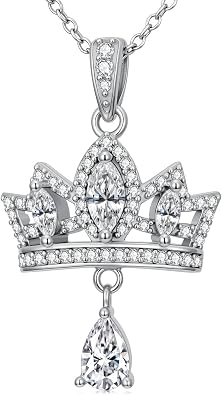 Cubic Zirconia Crown 925 Sterling Silver Pendant Necklace for Women, Queen Jewelry for Mom, Womens Jewelry, Birthday Gift, with 18+2inch
