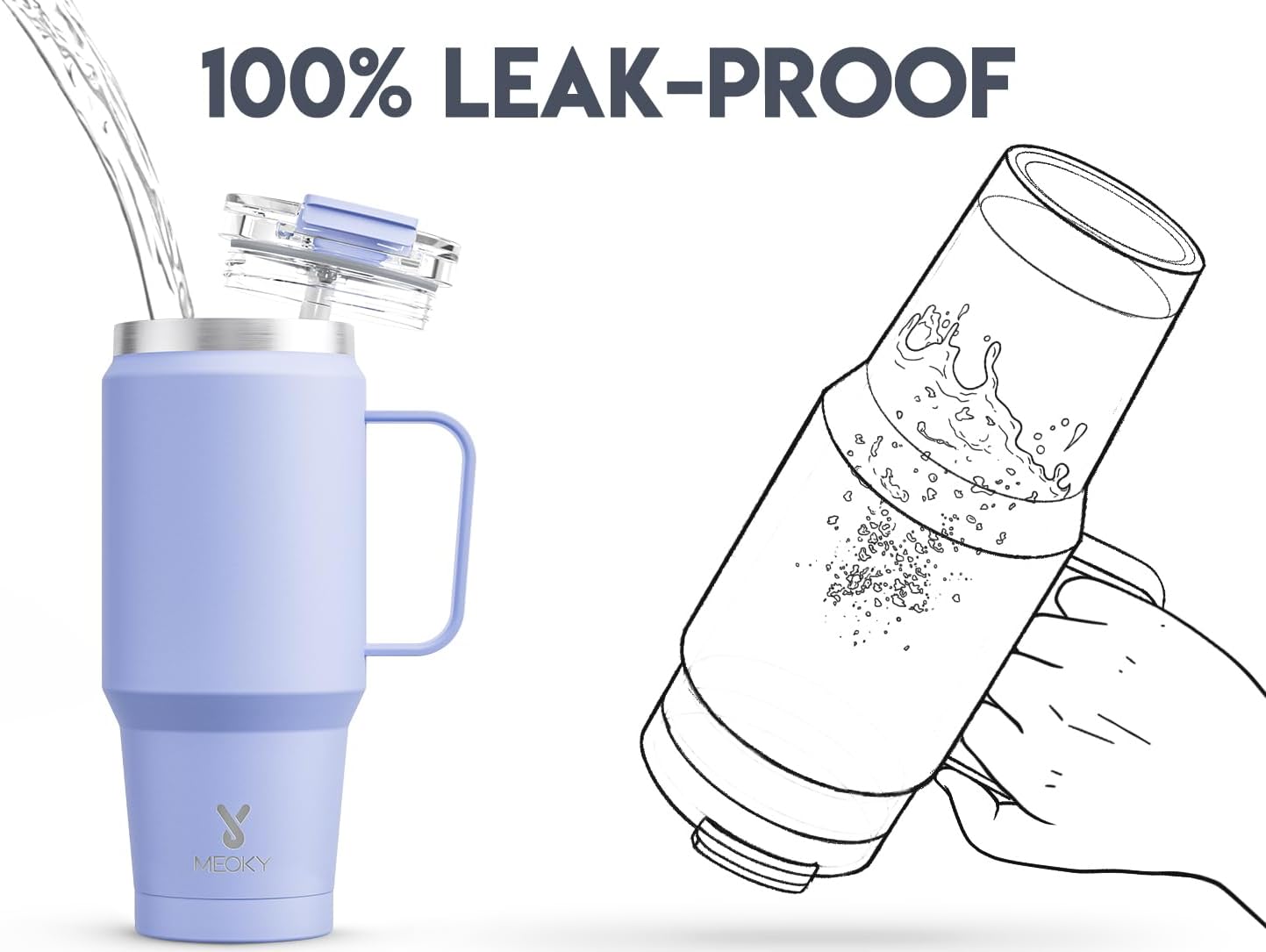 Meoky 32 oz Tumbler with Handle, Insulated Tumbler with Lid and Straw, Stainless Steel Travel Mug, 100% Leak Proof, Keeps Cold for 24 Hours or Hot for 8 Hours, Fits in Car Cup Holder (Lilac) - Image 3